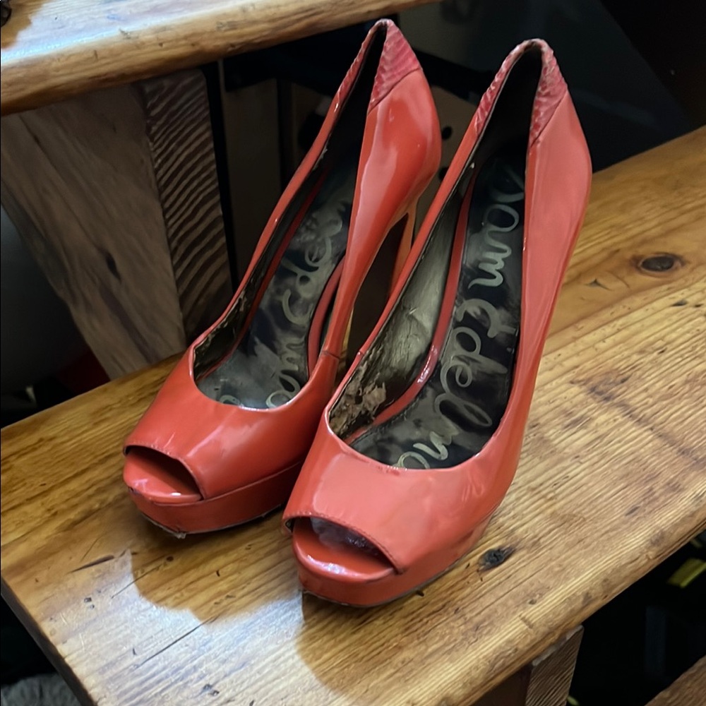 Sam Edelman Red Peep-Toe Heels